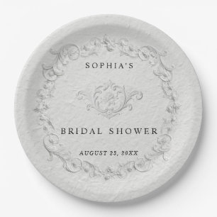 Faux Embossed Floral Bridal Shower Paper Pla Plate