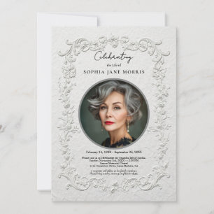 Faux Embossed Floral Funeral Invitation