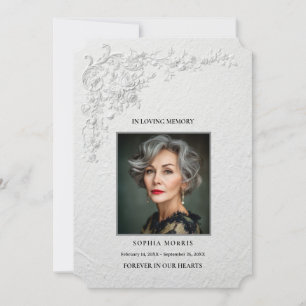 Faux Embossed Floral Funeral Photo Thank You Card