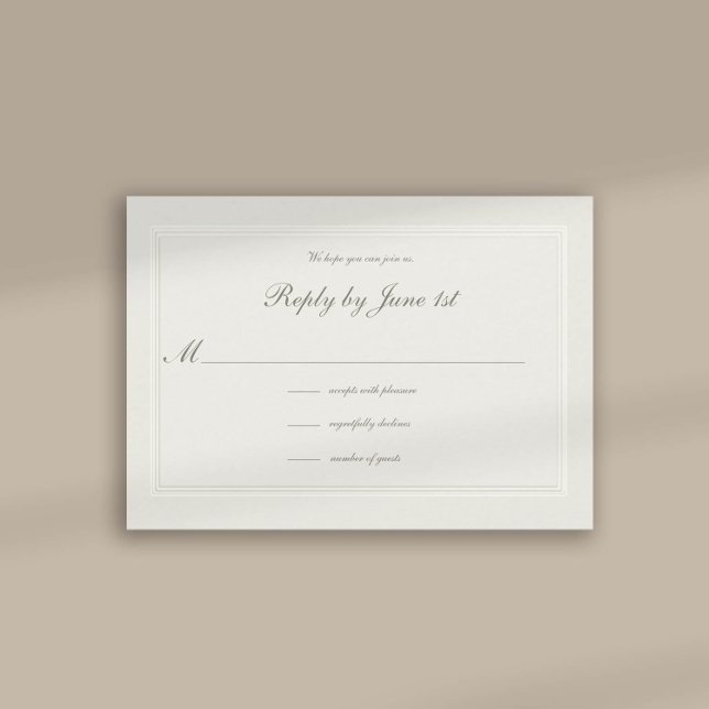 Faux Embossed Formal Elegant Wedding Response (formal traditional wedding response card faux embossed cream ecru frame calligraphy modern classic)
