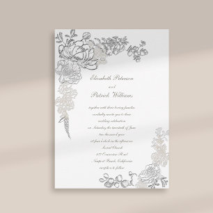 Faux Embossed Ivory Peony Calligraphy Wedding Invitation