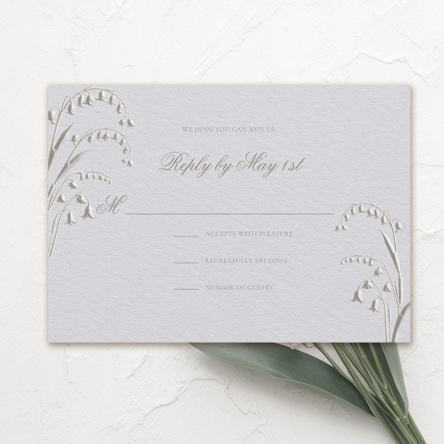 Faux Embossed Lily Valley Classic Wedding Response (formal wedding rsvp reply response card classic traditional faux embossed lily of the valley ivory)