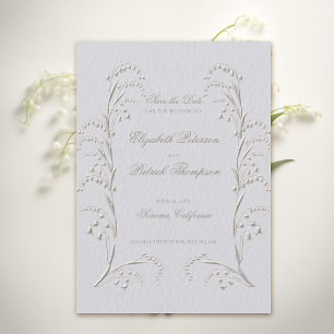 Faux Embossed Lily Valley Ivory Formal Wedding Save The Date