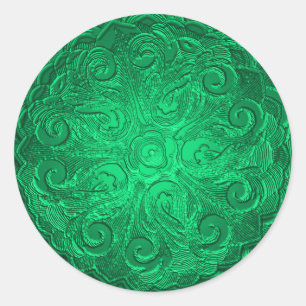 Faux Embossed Look Ornate Seal, Green Classic Round Sticker