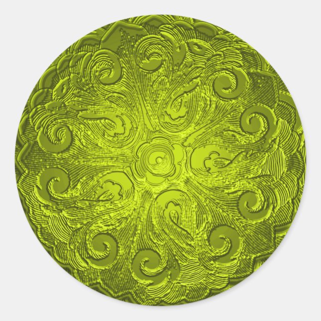 Faux Embossed Look Ornate Seal, Lime Classic Round Sticker (Front)
