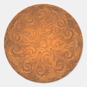 Faux Embossed Look Ornate Seal, Orange Classic Round Sticker