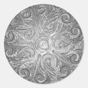 Faux Embossed Look Ornate Seal, Silver Classic Round Sticker