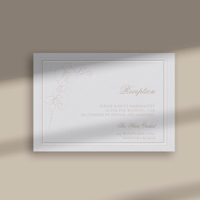 Faux Embossed Orchid Frame Ivory Reception Wedding Enclosure Card (faux embossed orchids double frame modern classic wedding reception enclosure card ivory)
