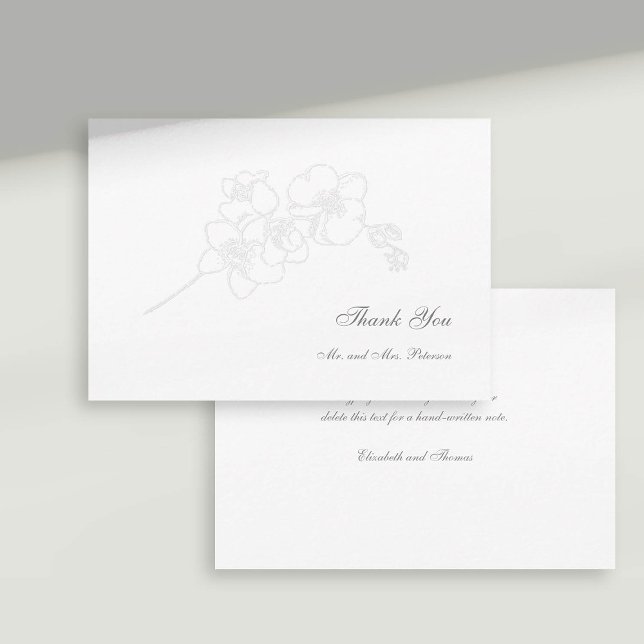 Faux Embossed Orchids Formal Wedding Thank You (formal wedding thank you card faux embossed orchid floral classic traditional calligraphy)