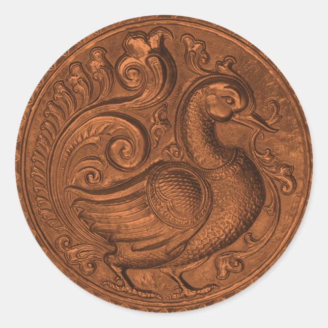 Faux Embossed Peacock Copper Set 1026 Classic Round Sticker (Front)