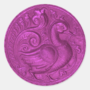 Faux Embossed Peacock Hot Pink Set 1026 Classic Round Sticker