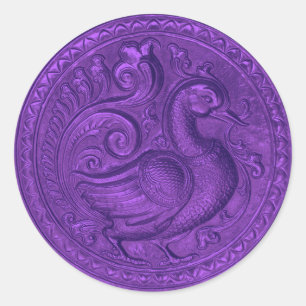 Faux Embossed Peacock Purple Set 1026 Classic Round Sticker