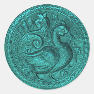 Faux Embossed Peacock Teal Set 1026 Classic Round Sticker