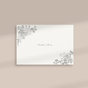 Faux Embossed Peony Classic Chic Wedding Thank You