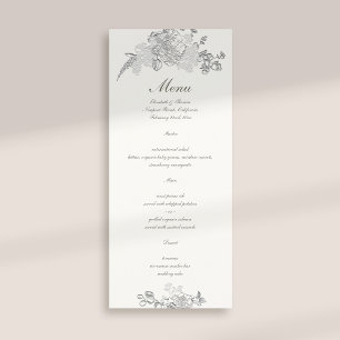 Faux Embossed Peony Classic Formal Pearl Wedding Menu