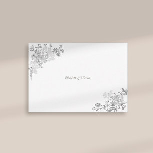 Faux Embossed Peony Formal Chic Wedding Thank You Card