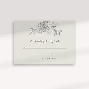 Faux Embossed Peony Formal Ecru Wedding RSVP Card