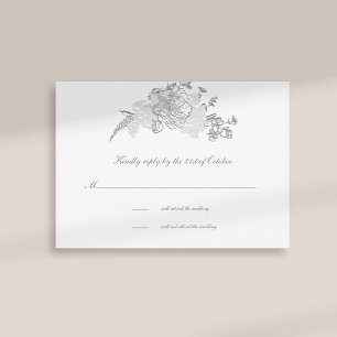 Faux Embossed Peony Formal Ivory Wedding RSVP Card