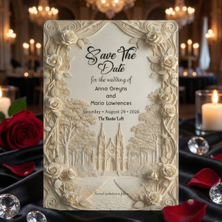 Faux Embossed Relief Ivory Baroque Stone Save The Date
