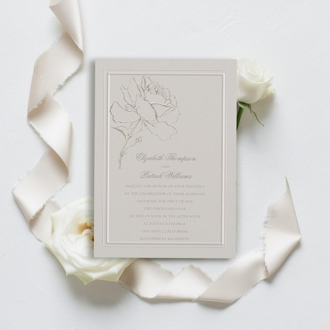 Faux Embossed Rose Frame Formal Elegant Wedding Invitation (faux embossed rose double frame wedding invitation modern classic traditional formal)