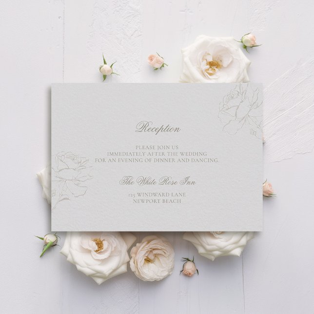 Faux Embossed Rose Ivory Classic Reception Wedding Enclosure Card (formal wedding details card traditional reception ecru faux embossed roses ivory modern classic)