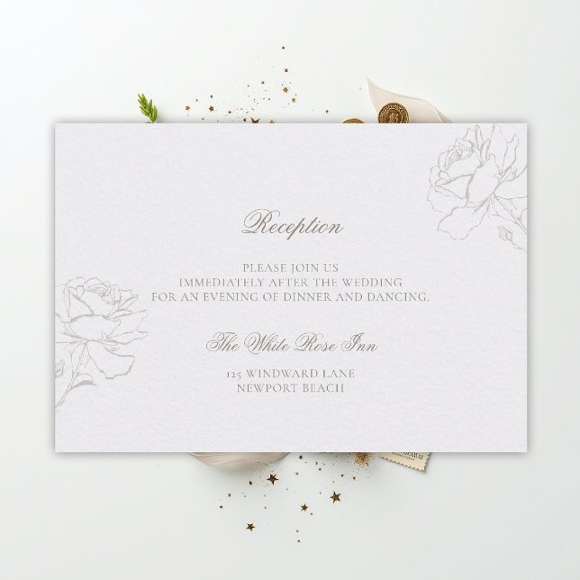 Faux Embossed Rose Pearl Classic Reception Wedding Enclosure Card (ethereal wedding theme white reception formal traditional modern classic floral roses elevated)