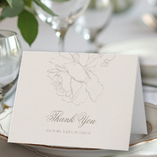 Faux Embossed Roses Classic Formal Wedding Ecru Thank You Card
