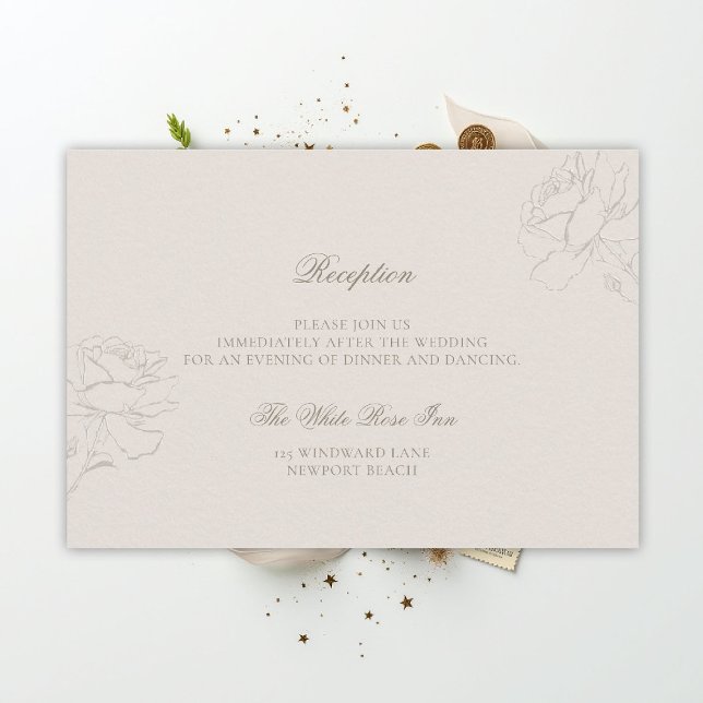 Faux Embossed Roses Ecru Classic Reception Wedding Enclosure Card (ethereal wedding theme ecru reception formal traditional modern classic floral roses elevated)