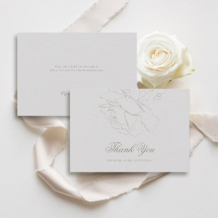 Faux Embossed Roses Ivory Classic Formal Wedding Thank You Card