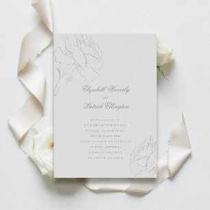 Faux Embossed Roses Ivory Formal Classic Wedding Invitation