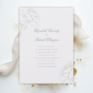 Faux Embossed Roses Pearl Modern Classic Wedding Invitation