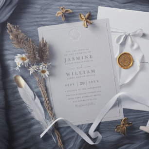 Faux Embossed Seashell Formal Elegant Wedding Invitation