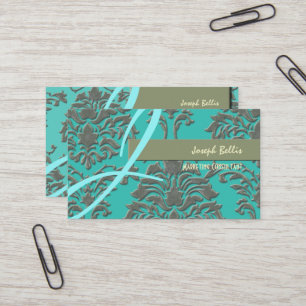Faux embossed silver damask/DIY background Business Card