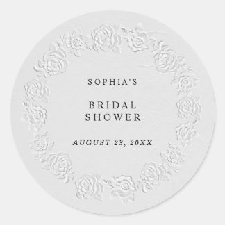 Faux Embossed White Roses Bridal Shower Classic Round Sticker