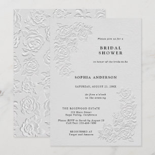 Faux Embossed White Roses Bridal Shower Invitation