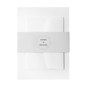 Faux Embossed White Roses Wedding Invitation Belly Band