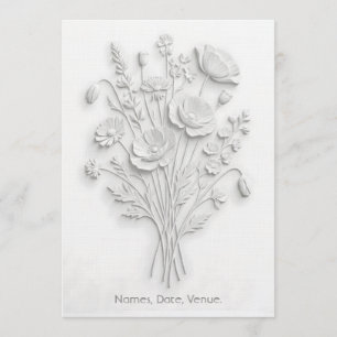 Faux Embossed Wildflower White on White Minimalist Invitation