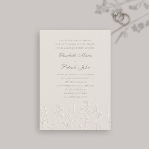 Faux Embossed Wildflowers Ecru Formal Wedding Invitation