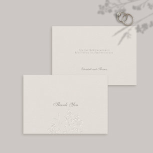 Faux Embossed Wildflowers Ecru Formal Wedding Thank You Card