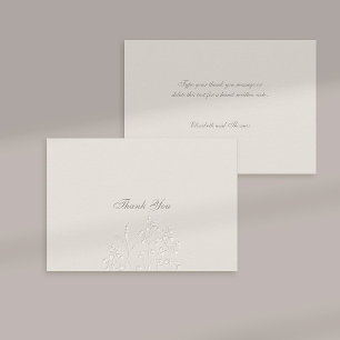 Faux Embossed Wildflowers Ecru Wedding Thank You