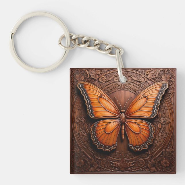 Faux Embossed Wood Butterfly Key Ring (Front)