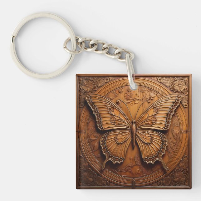 Faux Embossed Wood Butterfly Key Ring (Front)
