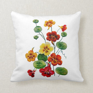 Faux Embroidered Colourful Nasturtiums Pillow