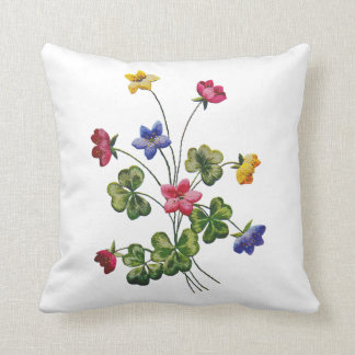 Faux Embroidered Colourful Wood Sorrel Cushion
