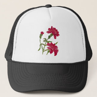 Faux Embroidered Red Carnations Trucker Hat