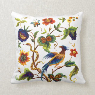 Faux Embroidery - Bird Of Paradise Crewel Design Cushion