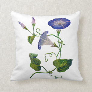Faux Embroidery -  Blue Morning Glory Cushion