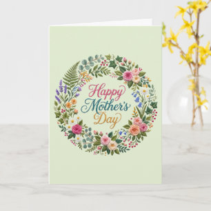 Faux Embroidery Floral Happy Mother's Day Card