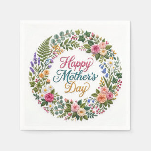 Faux Embroidery Floral Happy Mother's Day Napkin