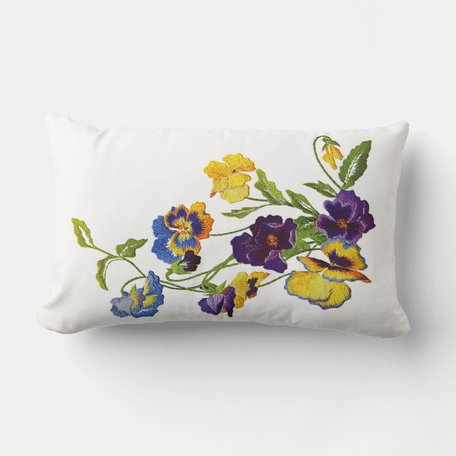 Faux Embroidery Pansy Pillow (Front)